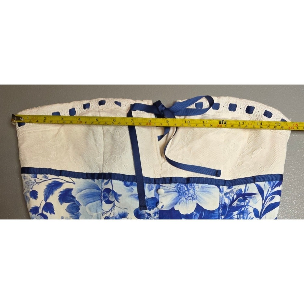 Anthropologie Maeve Women S Toile Floral Strapless Tie Front Mini Dress NWT Blue - Picture 8 of 16